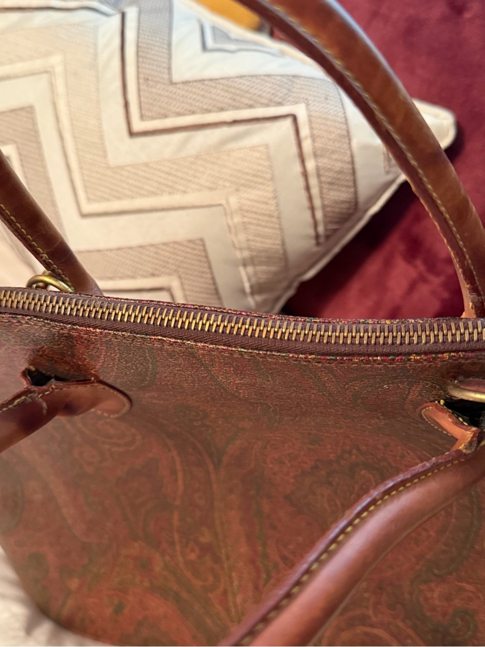 Vintage Etro two- way Leather-Trim Paisley Dome Satchel/Crossbody - Picture 10 of 16